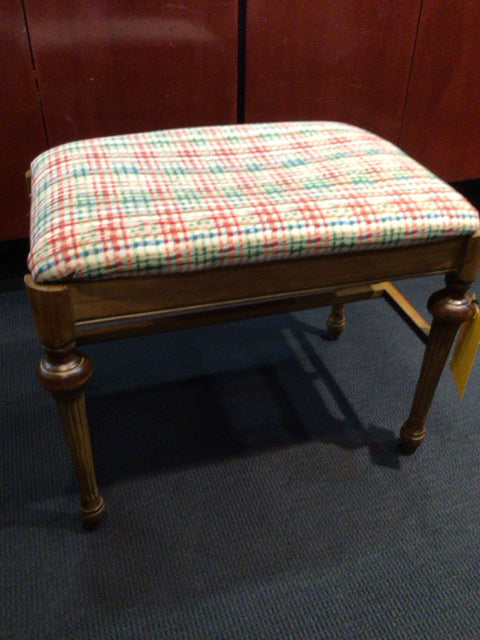 Vintage Wood Upholstered Seat Multi-Color Ottoman