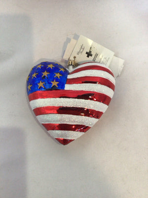 Radko Red/White/Blue Glass Heart Ornament