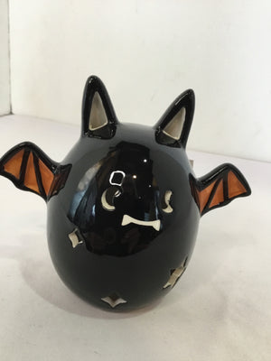 Halloween Black/Orange Ceramic Bat Light up Holiday Item
