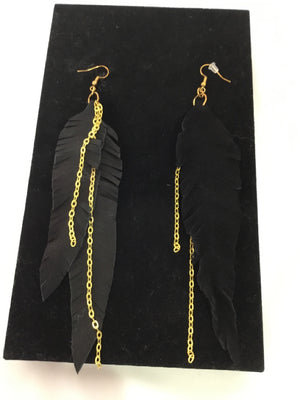 EKO Leather Black Feather Earrings