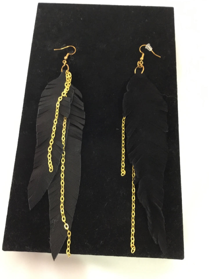 EKO Leather Black Feather Earrings
