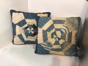 Blue/White Cotton Patchwork Quilted Pair Pillow Set