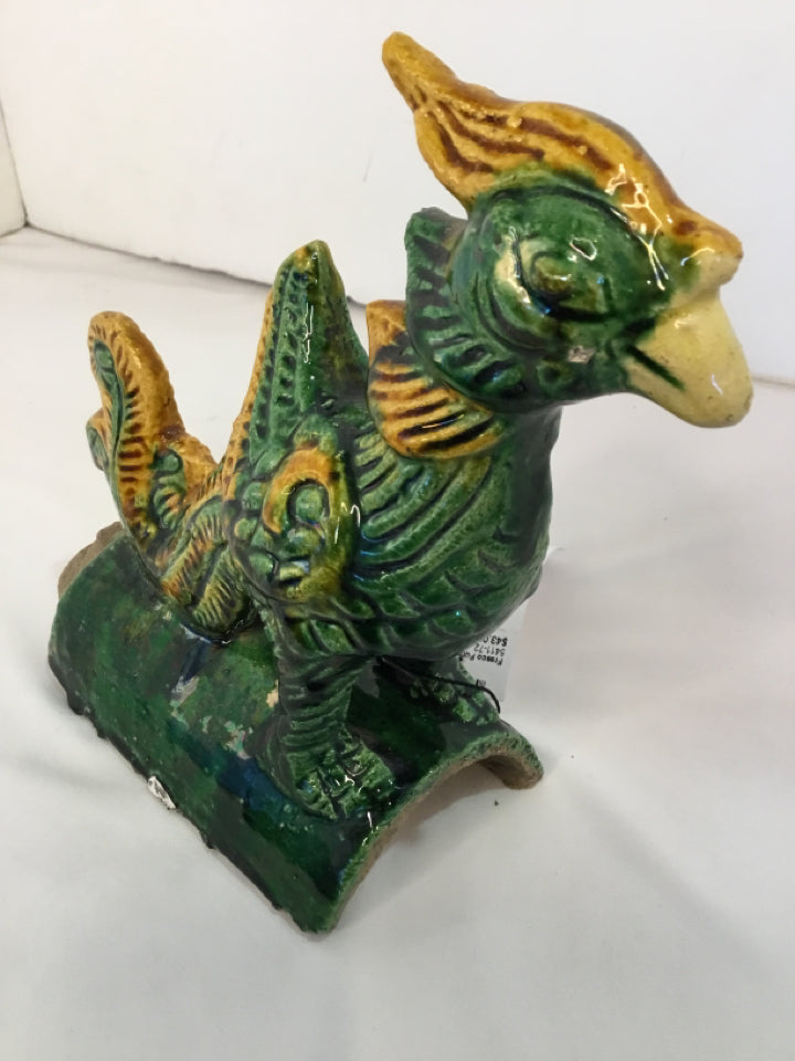 Oriental Green Ceramic Bird Sancai Glaze Statue