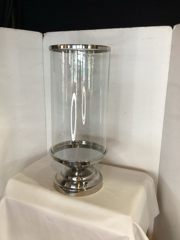 Hurricane Silver Glass/Metal Candle Holder