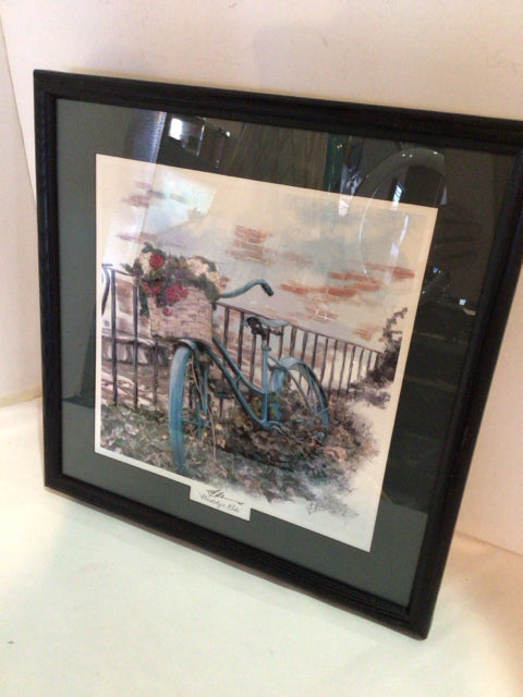 Signed Blue/Multi Bicycle Framed Art