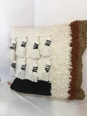White/Brown Cotton Tassels Pillow