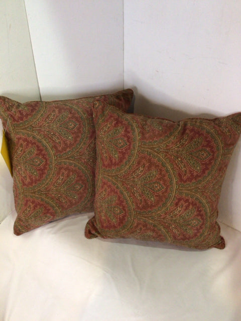 Pair Tan/Red Velvet Paisley Pillow Set