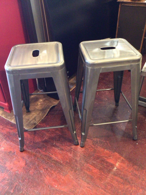 Industrial Metal Pair Silver Barstool/Bar Stool
