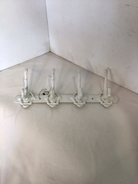 Wall Hanging White Cast Iron 4 Hooks Coat Rack