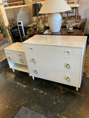 Wood 3 Drawers Marble Top White Dresser & Night Stands