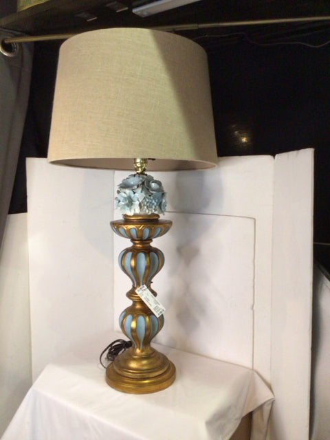 Vintage Gold & Blue AS IS Flower Lamp