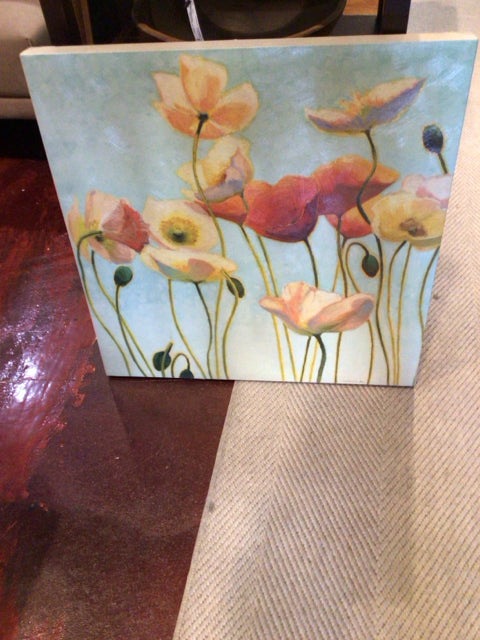 Signed Blue/Yellow Canvas Flowers Stretch Canvas Art