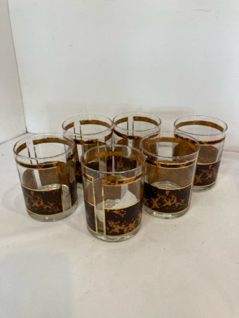 George Briard Set of 6 Tortoise Glass Low Ball Glasses