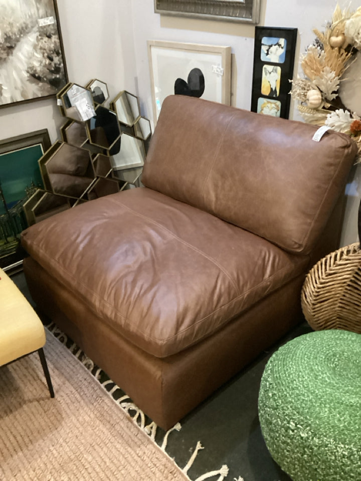Ashley Armless Faux Leather Brown Chair