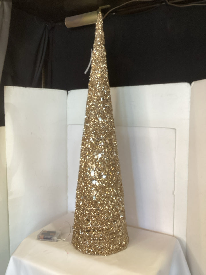Tree Gold Tinsel Cone Light up Holiday Item