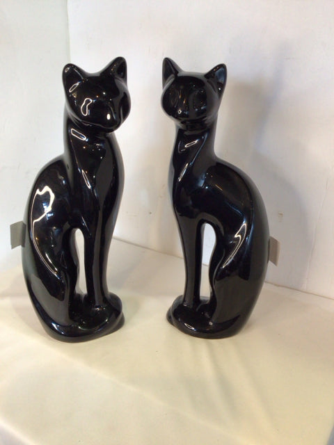 Pair Black Ceramic Cats Figurine