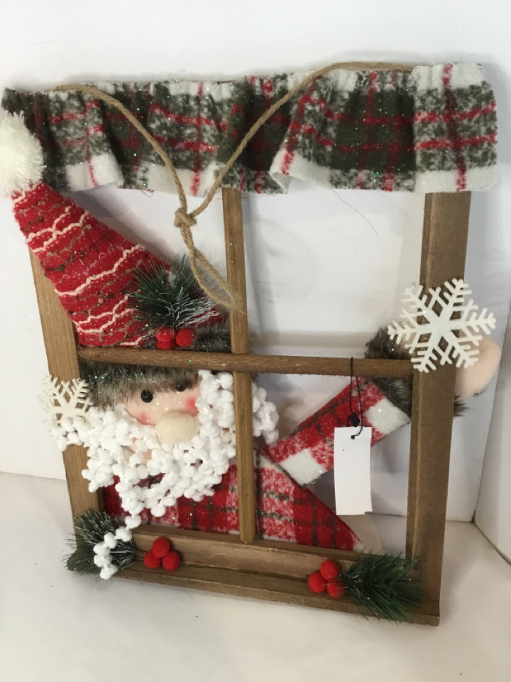 Brown/Red Wood Santa Window Holiday Item