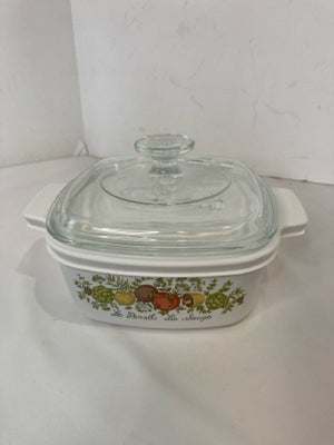 Corningware White/Multi Stoneware Lidded Flowers Baking Dish