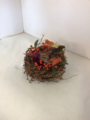Fall Brown/Orange Grapevine Bird's Nest Bird Holiday Item