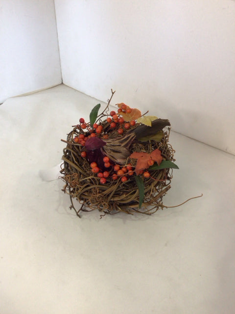 Fall Brown/Orange Grapevine Bird's Nest Bird Holiday Item
