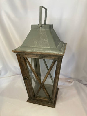 Vintage Candleholder Brown/Gray Wood/Metal Lantern