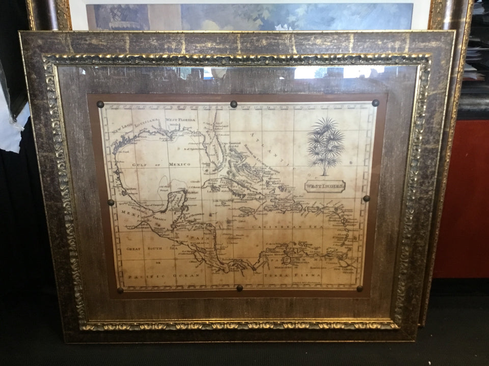Gold/Gray Map Framed Art