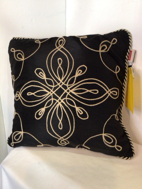 Stratford Black/Tan Polyester Embroidered Pillow