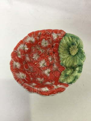 Italian Red/Green Ceramic Floral Bowl