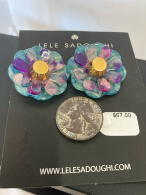 Buttons Aqua/Purple Flower Earrings