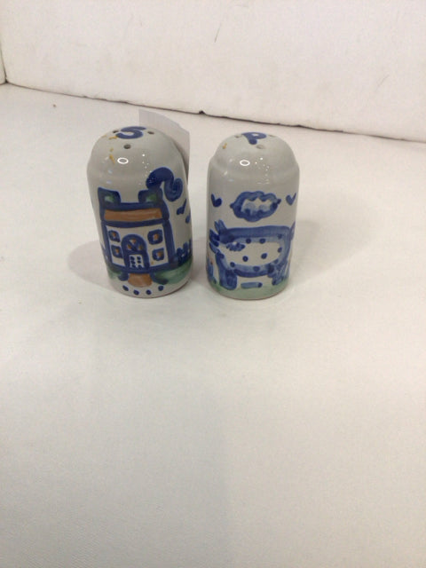 Hadley Pair Gray/Blue Ceramic House Salt & Pepper