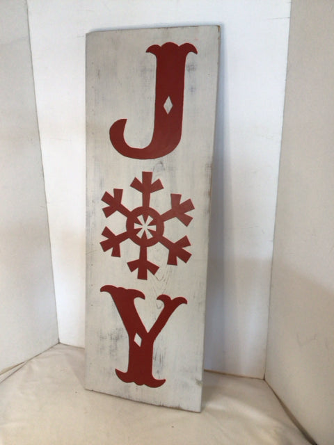 Christmas White/Red Wood Sign Joy Holiday Item