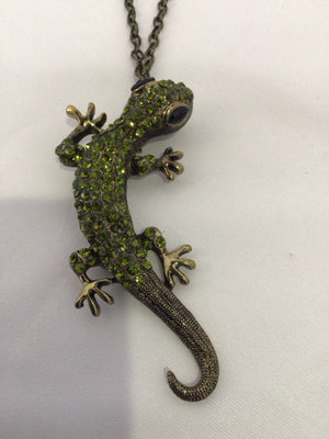 Green Lizard Rhinestone Necklace