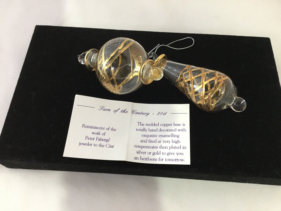Set of 2 Clear/Gold Glass Ornaments Holiday Item