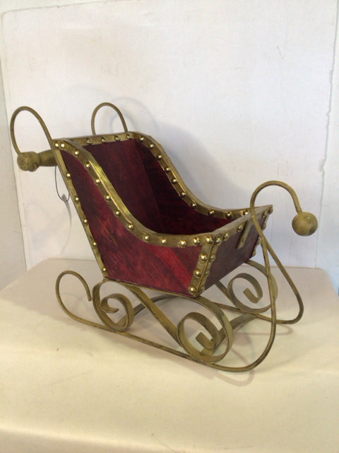 Vintage Red/Gold Wood/Metal Sleigh Holiday Item