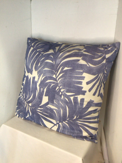 Tropical White/Blue Outdoor/Outside Leaves Pillow
