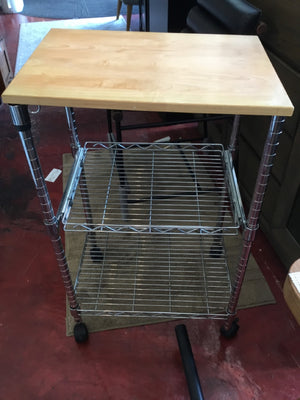 Butcher Block Top Rolling Chrome Cart