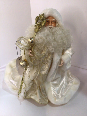 Tree Topper White/Gold Velvet Santa Holiday Item