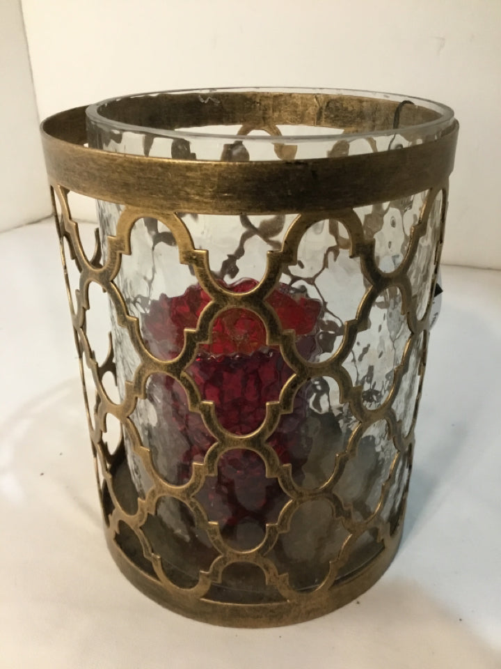 Gold Glass/Metal 3 piece Candle Holder