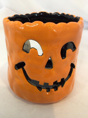 Halloween Orange Ceramic Candle Holder Pumpkin Holiday Item