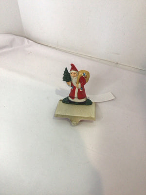 Stocking Hanger Red/white Cast Iron Santa Holiday Item