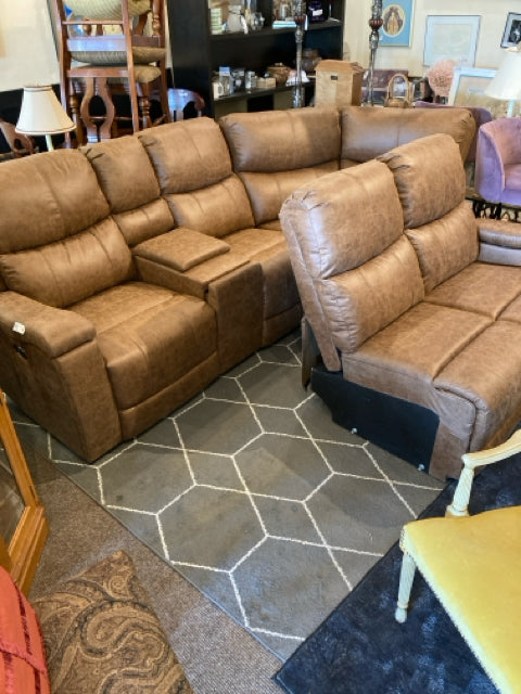 Wayfair Electric Faux Leather Brown Sectional Sofa 3MPH5YGP