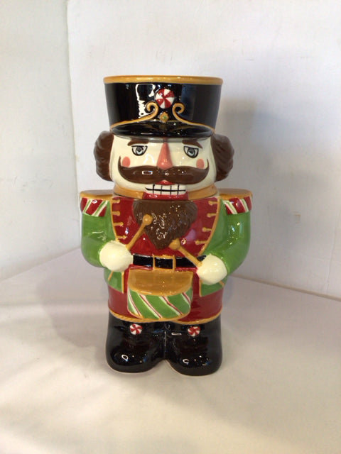 Certified Int. Cookie Jar Green/Red Ceramic Nutcracker Holiday Item