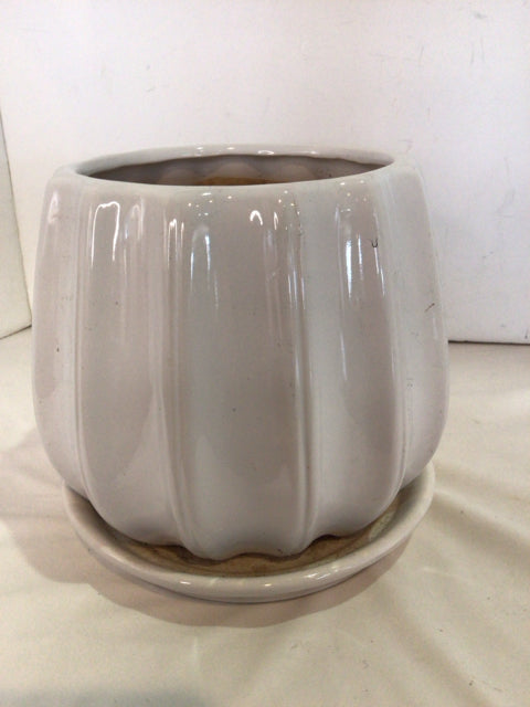 White Ceramic Ribbed Planter