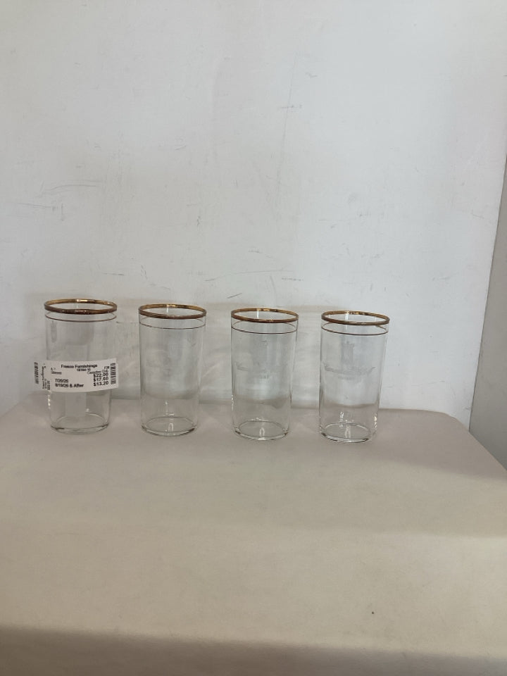Canadian Club Clear/Gold Glass Set of 4 Glasses