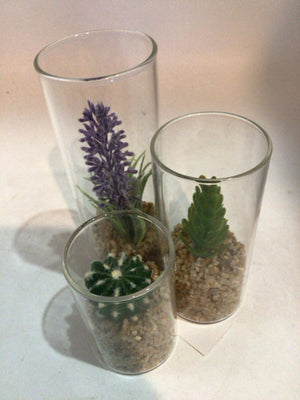 Green/Tan Glass Succulent Faux Plant