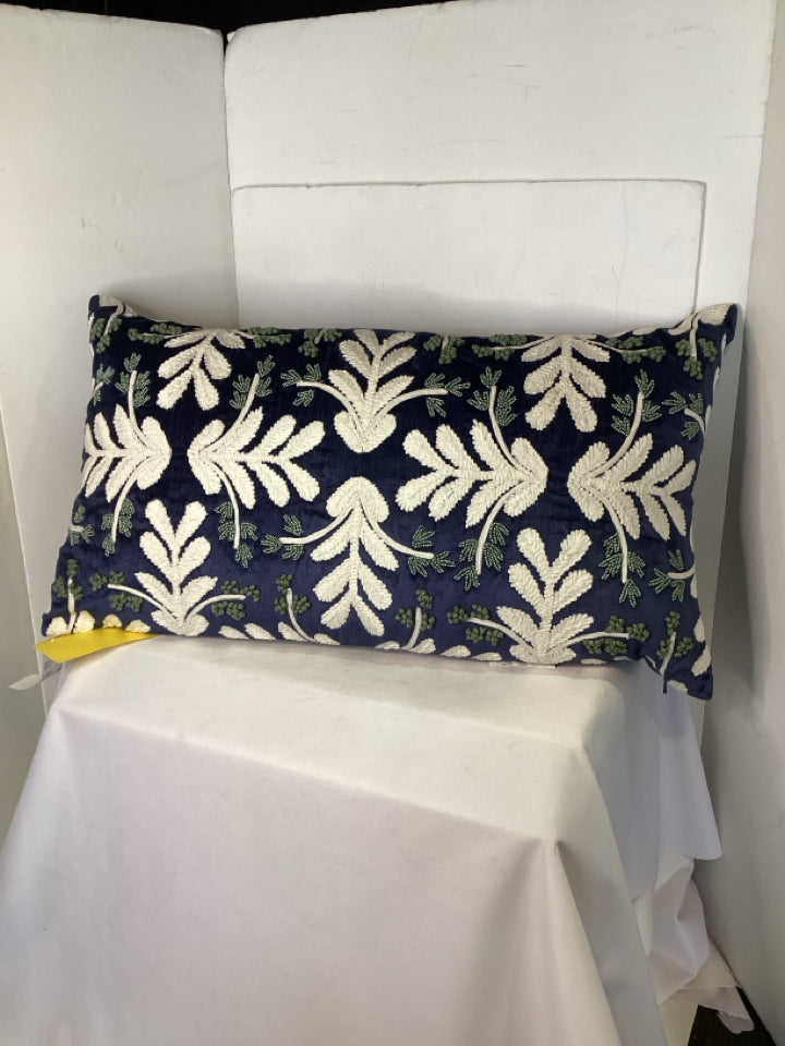 Bohemian Navy/White Crewel Velvet Pillow