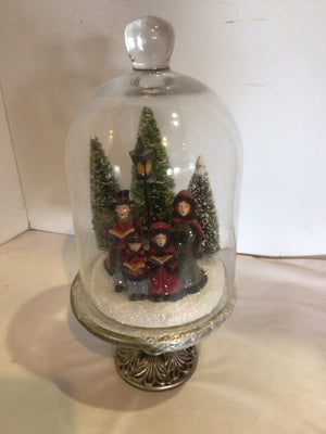 Carolers Clear/Red Glass/Metal Pedestal 3 piece Holiday Item