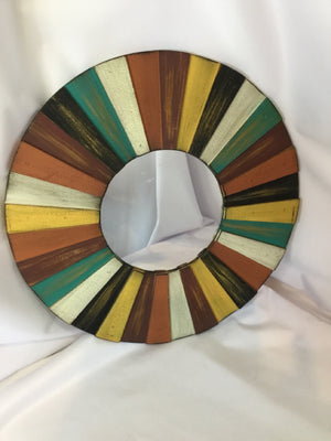 Round Multi-Color Wood Sunburst Mirror