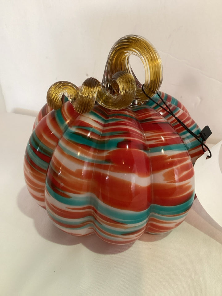 Pumpkin Stripe Glass Holiday Item