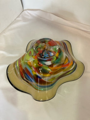 Tan/Multi Glass Wavy Bowl